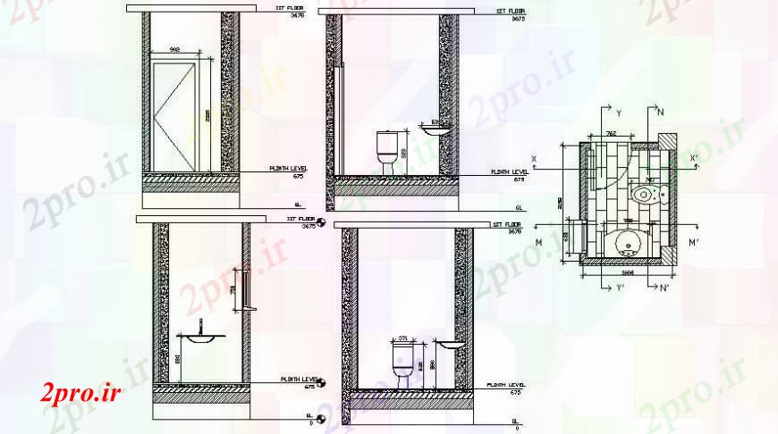 دانلود نقشه جزئیات لوله کشی طراحی دو بعدی از ساخت و ساز توالت جزئیات خودرو 2 در 3 متر (کد92230)