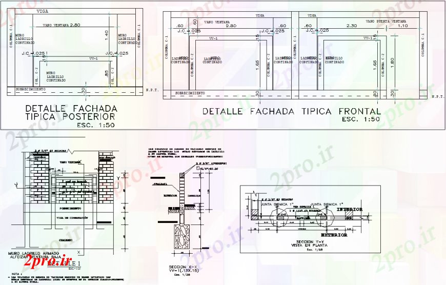 دانلود نقشه طراحی جزئیات ساختار بخش سازنده، دیوار آجری  و ساختار جزئیات از مدرسه اولیه (کد92255)