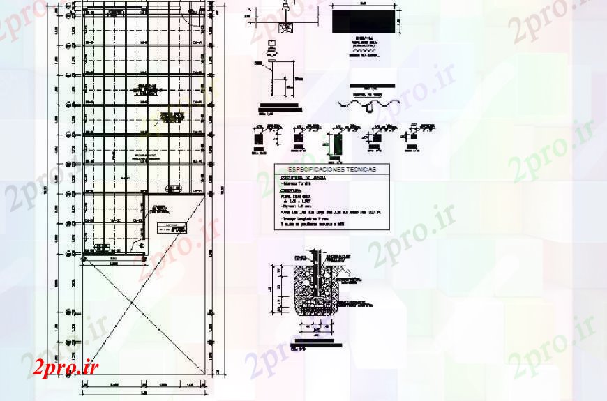 دانلود نقشه طراحی جزئیات ساختار قابسازی ساختار طرحی با ستون و رسم پرتو جزئیات از مرکز جامعه (کد92258)