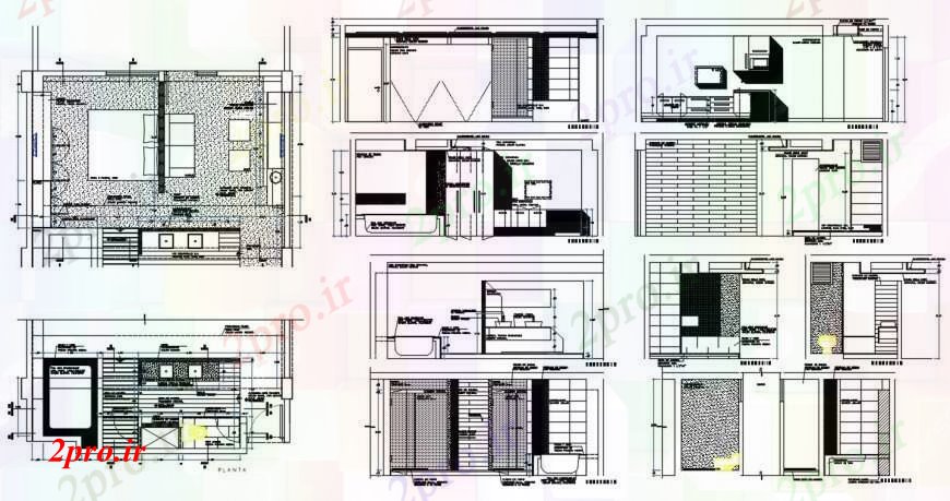 دانلود نقشه جزئیات ساخت و ساز طراحی دو بعدی از دیوار آجری نما خودرو 7 در 23 متر (کد92275)