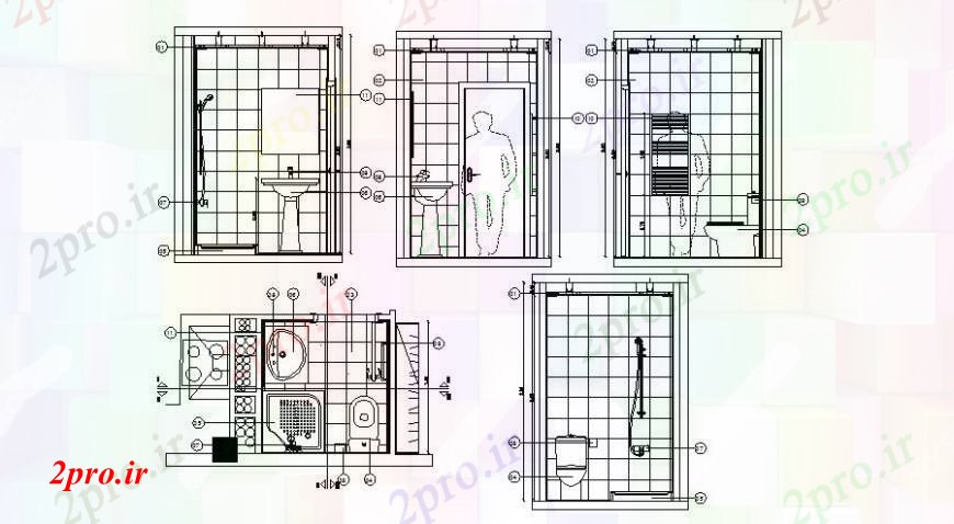 دانلود نقشه حمام مستر طراحی  دو بعدی  از ساخت و ساز حمام نما   خودرو (کد92294)