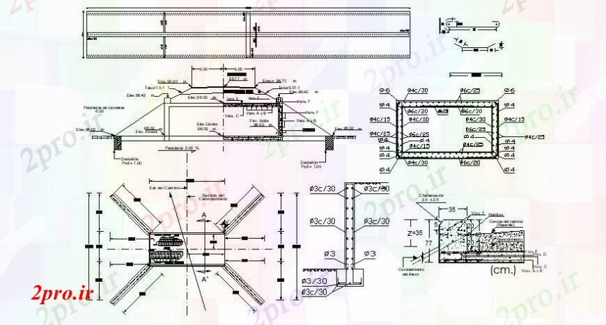 دانلود نقشه جزئیات ساخت پل طراحی  دو بعدی  از نما بلند پل باز   خودرو (کد92304)