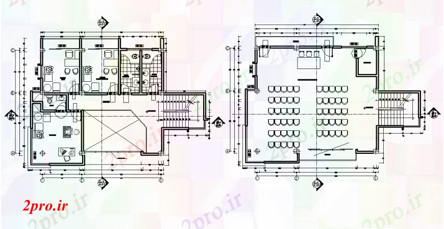 دانلود نقشه  ساختمان دولتی ، سازمانی شهرداری دفتر دو طبقه توزیع طراحی جزئیات  (کد92325)