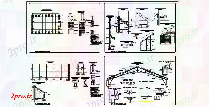 دانلود نقشه طراحی جزئیات ساختار بخش خرپا سقف، پایه و اساس و ساختار سازنده جزئیات (کد92375)