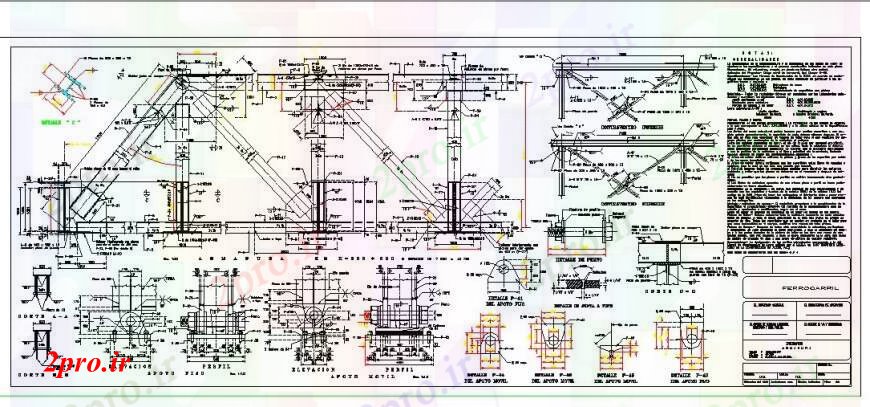 دانلود نقشه جزئیات ساخت پل بخش جبهه سازنده، مبنایی و جزئیات ساختار راه آهن فولاد  پل  (کد92379)