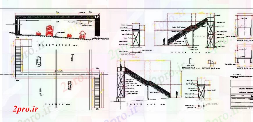 دانلود نقشه جزئیات ساخت پل بخش پل پا، راه پله و ساختار سازنده جزئیات (کد92380)
