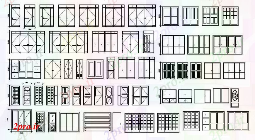 دانلود نقشه جزئیات طراحی در و پنجره  طراحی  دو بعدی  درب و پنجره مقابل  نما خودکار  (کد92388)