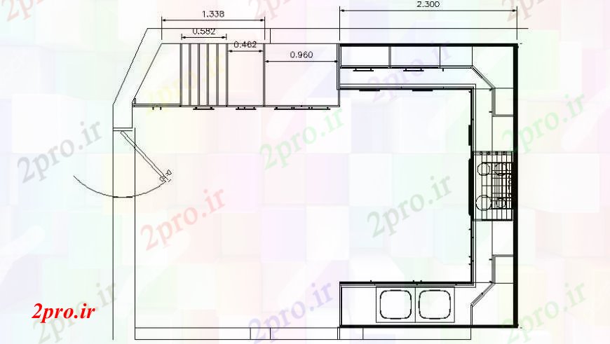 دانلود نقشه آشپزخانه طراحی دو بعدی خروجی نهایی از صفحه آشپزخانه خودرو 4 در 6 متر (کد92416)