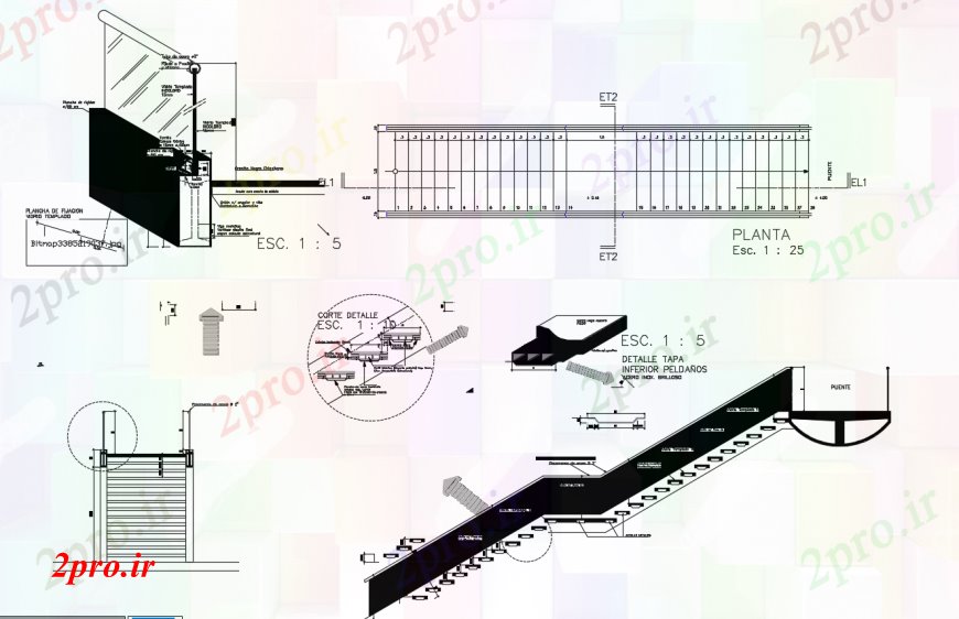 دانلود نقشه جزئیات ساخت و ساز طراحی  دو بعدی  از راه پله پله برقی   خودرو (کد92432)