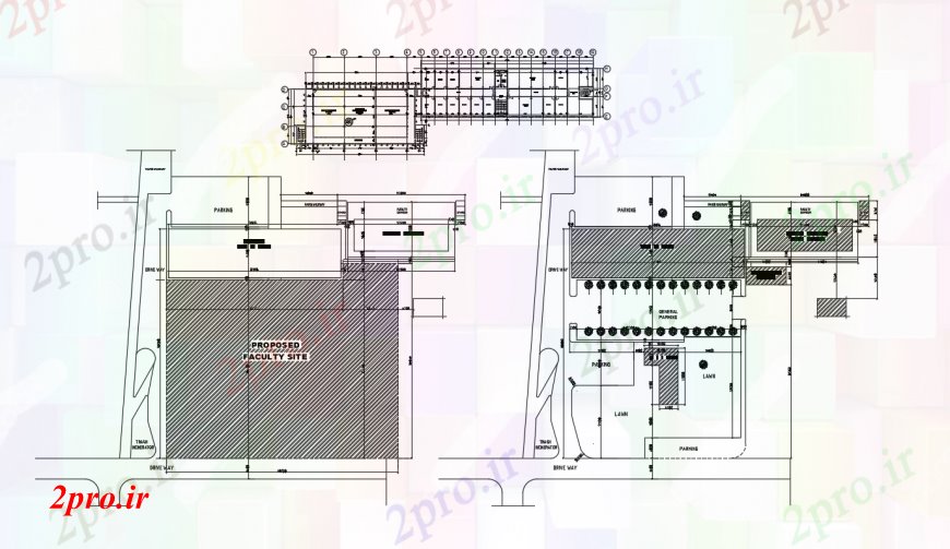 دانلود نقشه جزئیات ساخت و ساز طراحی دو بعدی پیشنهادی سایت دانشکده خودرو 25 در 84 متر (کد92437)