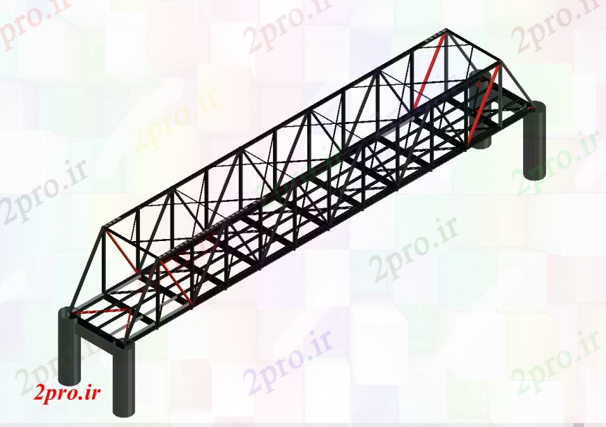 دانلود نقشه جزئیات ساخت پل طراحی تریدی ، تونل پل با  اتوکد شبکه مشبک (کد92445)