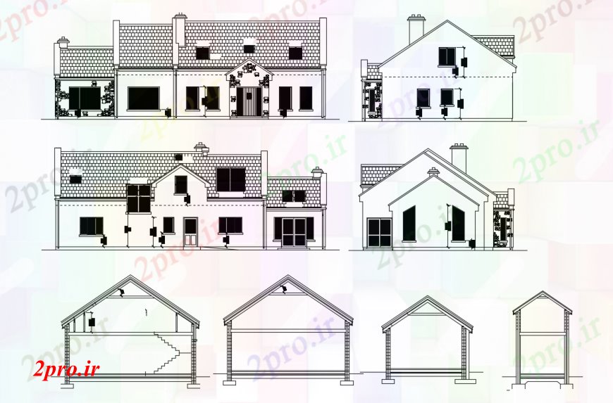 دانلود نقشه مسکونی  ، ویلایی ، آپارتمان  طراحی  دو بعدی  نما خانه سقف     (کد92452)