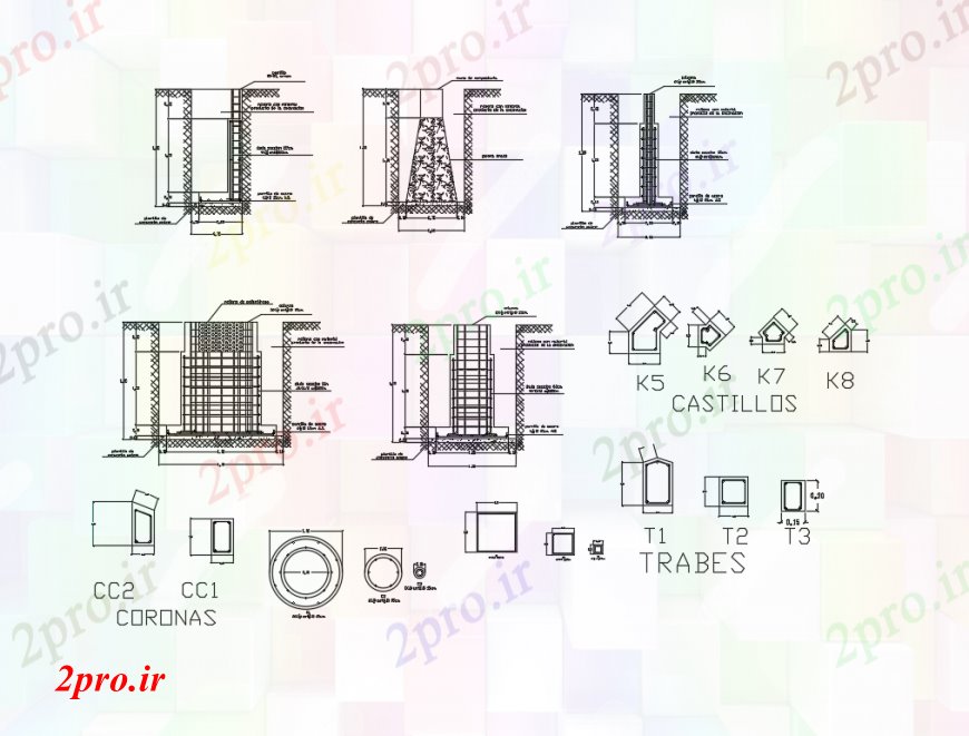 دانلود نقشه جزئیات ساخت و ساز طراحی دو بعدی از قبایل طرحی های خودکار 20 در 38 متر (کد92480)