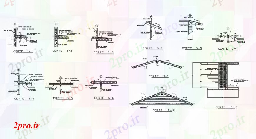 دانلود نقشه جزئیات ساخت و ساز طراحی دو بعدی سقف CASER خودرو 20 در 38 متر (کد92482)