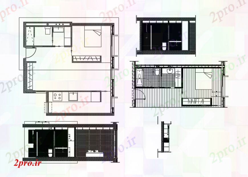 دانلود نقشه حمام مستر طراحی دو بعدی طرحی اتاق خواب با بزک خودکار 8 در 8 متر (کد92504)
