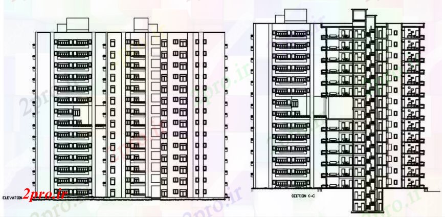 دانلود نقشه ساختمان مرتفعآپارتمان مدرن بخش مدل ارتقاء 30 در 31 متر (کد92506)