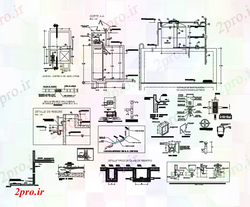 دانلود نقشه طراحی جزئیات ساختار طراحی دو بعدی سیستم فاضلاب خودرو 6 در 25 متر (کد92513)