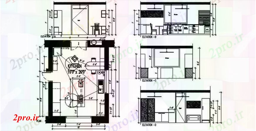 دانلود نقشه آشپزخانه آشپزخانه طراحی مدل دو بعدی و طرح 2 در 3 متر (کد92573)