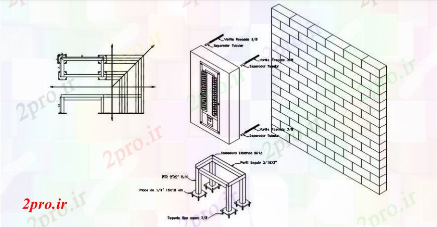 دانلود نقشه  جزئیات دیوار های آجری دیوار سنگ تراشی آجر و جزئیات ساختاری (کد92622)