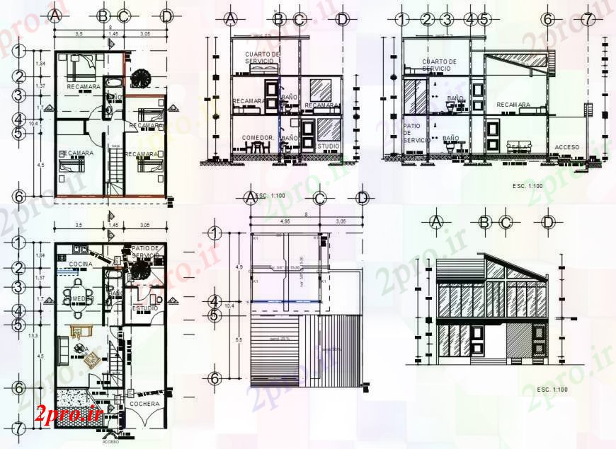 دانلود نقشه مسکونی ، ویلایی ، آپارتمان طراحی دو بعدی خانه muestra نما خودرو 8 در 13 متر (کد92626)