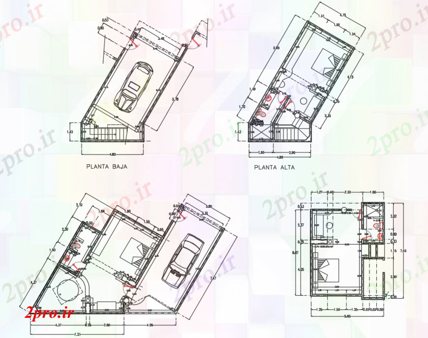 دانلود نقشه حمام مستر طراحی دو بعدی طرحی اتاق خواب خودرو 7 در 14 متر (کد92714)