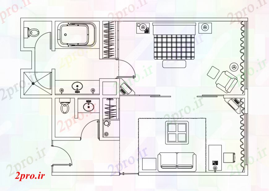 دانلود نقشه حمام مستر طراحی  دو بعدی  از اتاق خواب اصلی  نما خودکار  (کد92732)