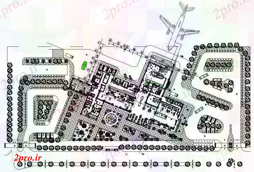 دانلود نقشه فرودگاه طراحی فرودگاه منطقه ای و محوطه سازی ساختار جزئیات 95 در 229 متر (کد92768)
