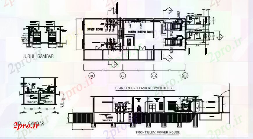 دانلود نقشه جزئیات لوله کشی خانه انرژی، اتاق پمپ و بخش مخزن آب و لوله کشی طراحی جزئیات 5 در 16 متر (کد92772)