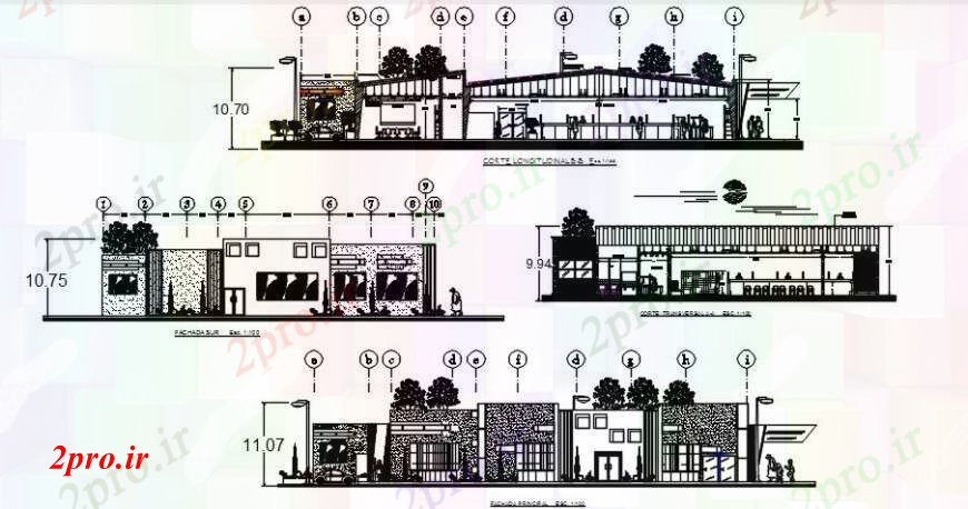 دانلود نقشه  ساختمان دولتی ، سازمانی بانک نما دفتر و همه بخش طرفه طراحی جزئیات  (کد92776)