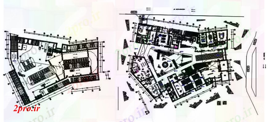 دانلود نقشه ساختمان اداری - تجاری - صنعتی زیرزمین مرکز کسب و کار و توزیع طرحی های 77 در 95 متر (کد92781)