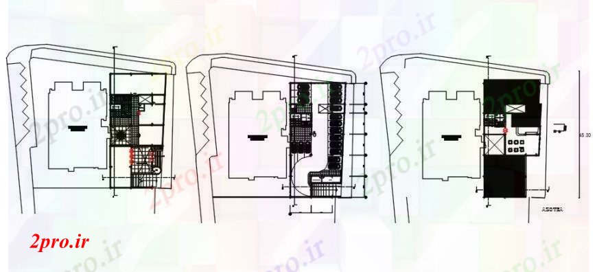 دانلود نقشه  ساختمان دولتی ، سازمانی دولت ربع سر طبقه ساختمان توزیع طراحی جزئیات  (کد92811)