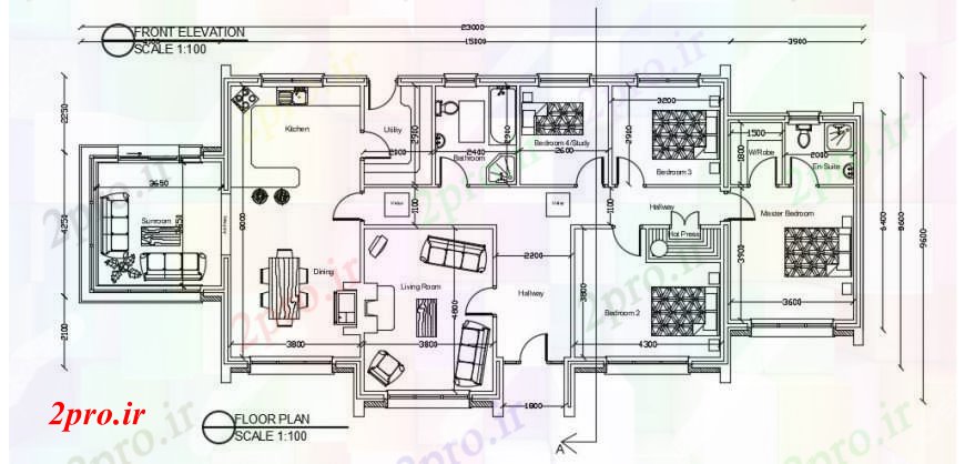 دانلود نقشه مسکونی ، ویلایی ، آپارتمان طراحی مسکن با جزئیات مبلمان 9 در 22 متر (کد92820)