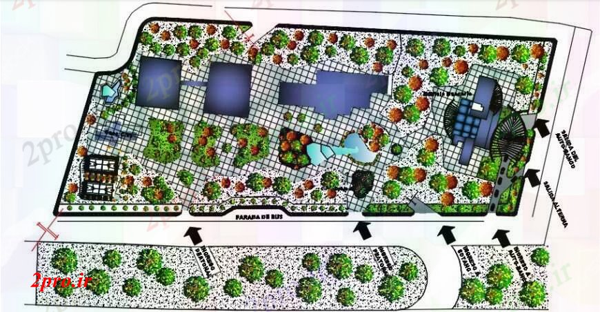 دانلود نقشه باغ باغ ساختار محوطه سازی بانک خصوصی طراحی جزئیات 28 در 43 متر (کد92827)