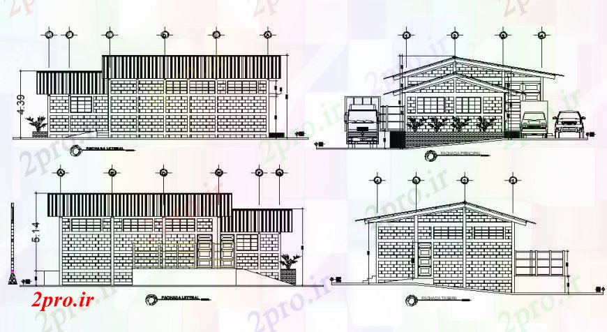 دانلود نقشه مسکونی ، ویلایی ، آپارتمان شهرداری دفتر کشتارگاه تمام نما طرفه طراحی جزئیات 15 در 18 متر (کد92860)