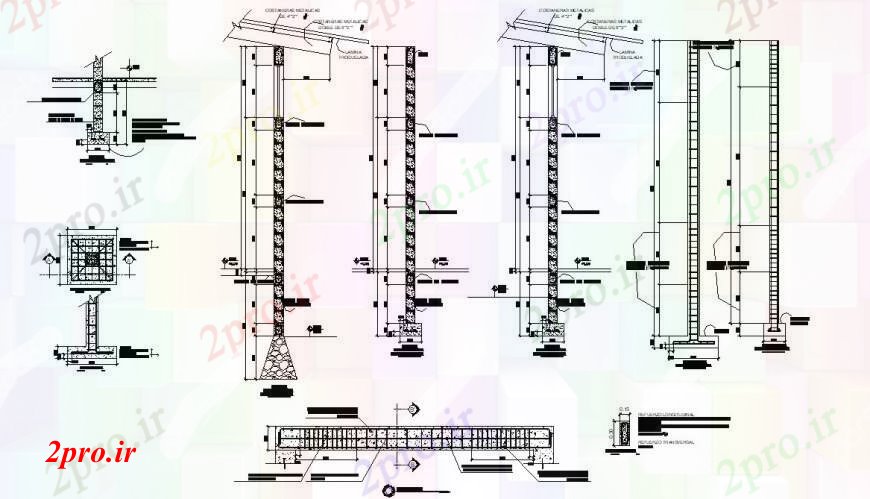 دانلود نقشه طراحی جزئیات ساختار بخش سازنده، ساختار سقف و جزئیات طراحی از دفتر روستایی 15 در 18 متر (کد92864)