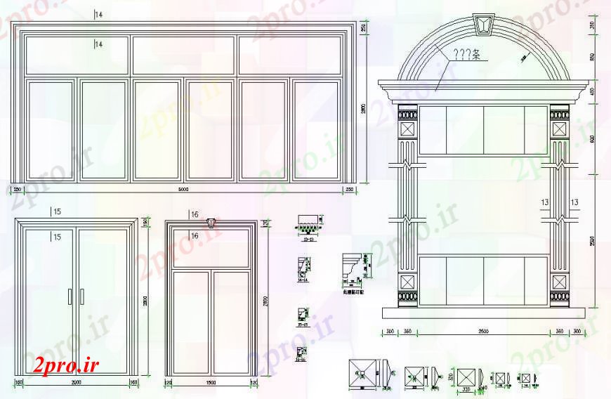 دانلود نقشه جزئیات طراحی در و پنجره  درب های کلاسیک و چندین بلوک پنجره نما  (کد92872)