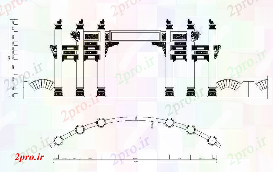 دانلود نقشه بلوک ، آرام ، نماد بان به سبک ورودی قوس  (کد92881)