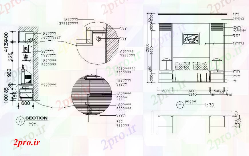 دانلود نقشه حمام مستر نما اتاق خواب و بخش طراحی جزئیات با مبلمان جزئیات طراحی  (کد92887)