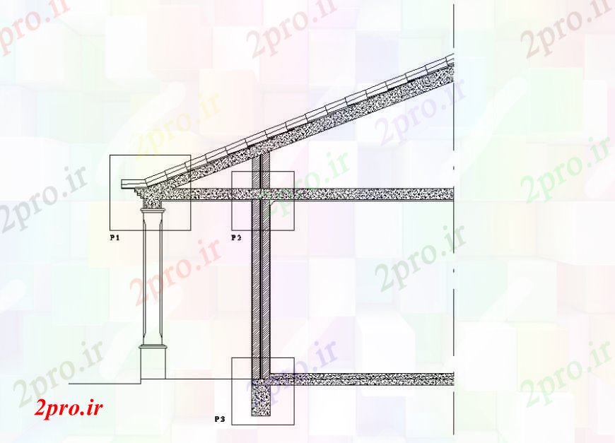 دانلود نقشه طراحی جزئیات ساختار بخش برش سقف و دیوار اتحادیه با  طبقه طراحی جزئیات  (کد92899)