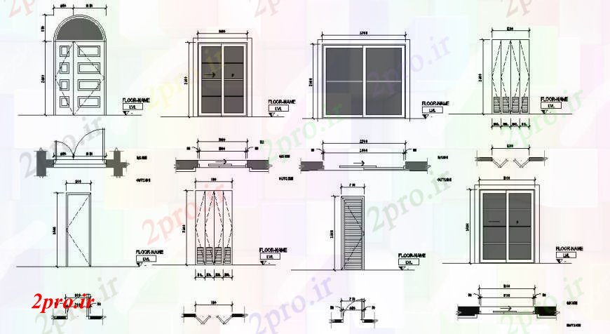 دانلود نقشه جزئیات طراحی در و پنجره  درب نما و نصب و راه اندازی جزئیات متعدد برای ویلا ساخت (کد92919)