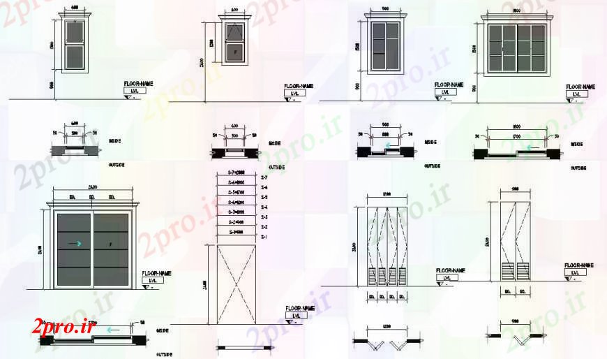 دانلود نقشه مسکونی  ، ویلایی ، آپارتمان  درب و پنجره نما و نصب و راه اندازی جزئیات برای ویلا  (کد92920)