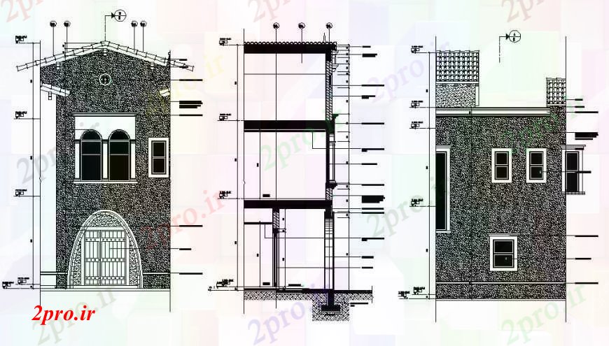 دانلود نقشه مسکونی ، ویلایی ، آپارتمان مقابل مسکونی ویلا و نما جانبی و بخش طراحی جزئیات 4 در 6 متر (کد92929)