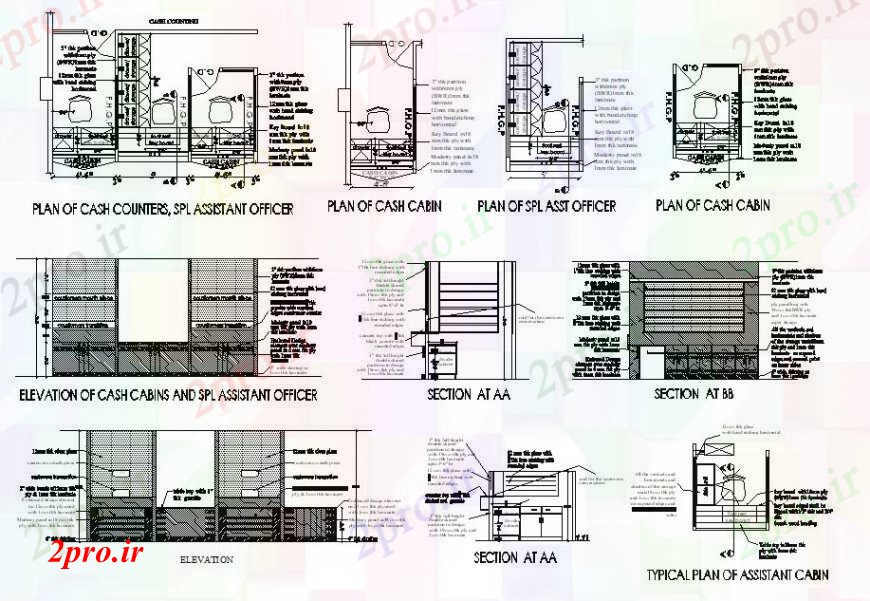 دانلود نقشه طراحی مبلمان بانکبانک کابینت های متعدد و میز نما و نجاری طراحی جزئیات  (کد92955)