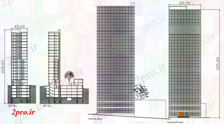 دانلود نقشه ساختمان مرتفعبلند نماات برج اداری ساختمان و بخش طراحی جزئیات 13 در 26 متر (کد92973)