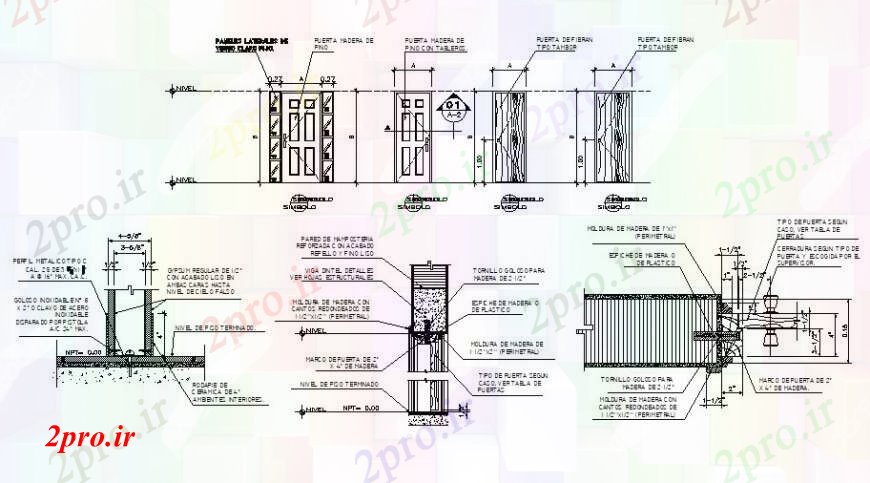 دانلود نقشه جزئیات طراحی در و پنجره  درب های چوبی برای خانه نماات و نصب و راه اندازی طراحی جزئیات  (کد92984)