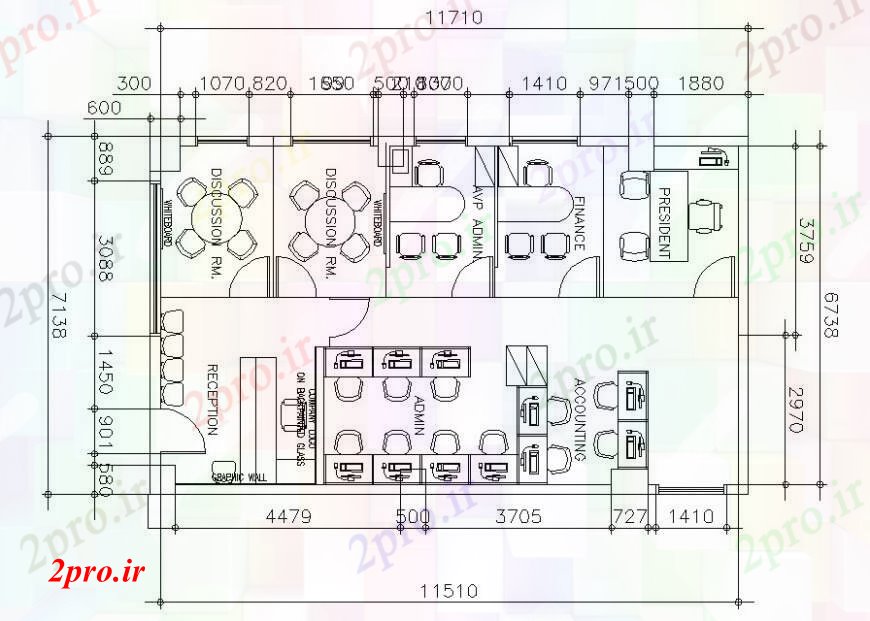 دانلود نقشه ساختمان اداری - تجاری - صنعتی طرحی طبقه دوم دفتر با مبلمان 18 در 29 متر (کد92986)