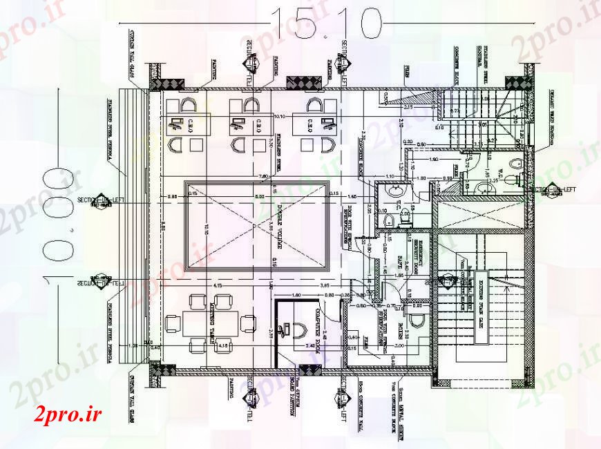 دانلود نقشه ساختمان اداری - تجاری - صنعتی نخست طرحی توزیع طبقه با مبلمان 10 در 14 متر (کد93019)