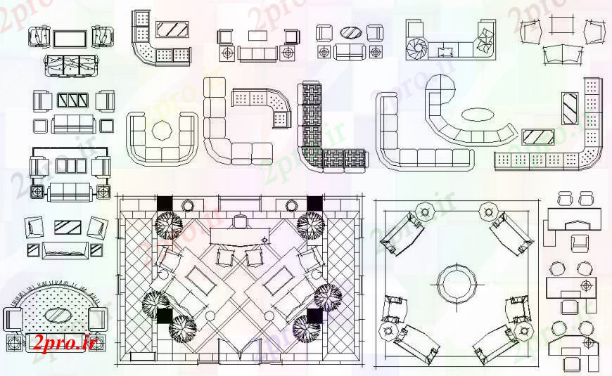 دانلود نقشه طراحی و مبلمان اتاقخلاق اتاق های متعدد دو بعدی  بلوک های مبلمان طراحی جزئیات  (کد93035)