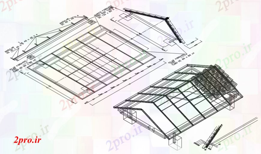 دانلود نقشه جزئیات ساخت و ساز طراحی  دو بعدی  برج سقف خانه نما   خودرو (کد93057)