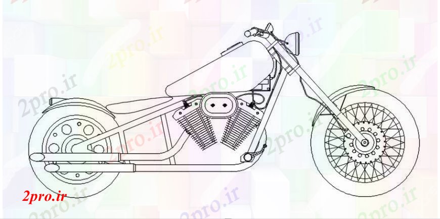 دانلود نقشه بلوک وسایل نقلیه جبهه طراحی مدل دو بعدی  از دوچرخه هارلی (کد93075)